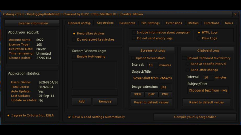 cyborg keylogging working